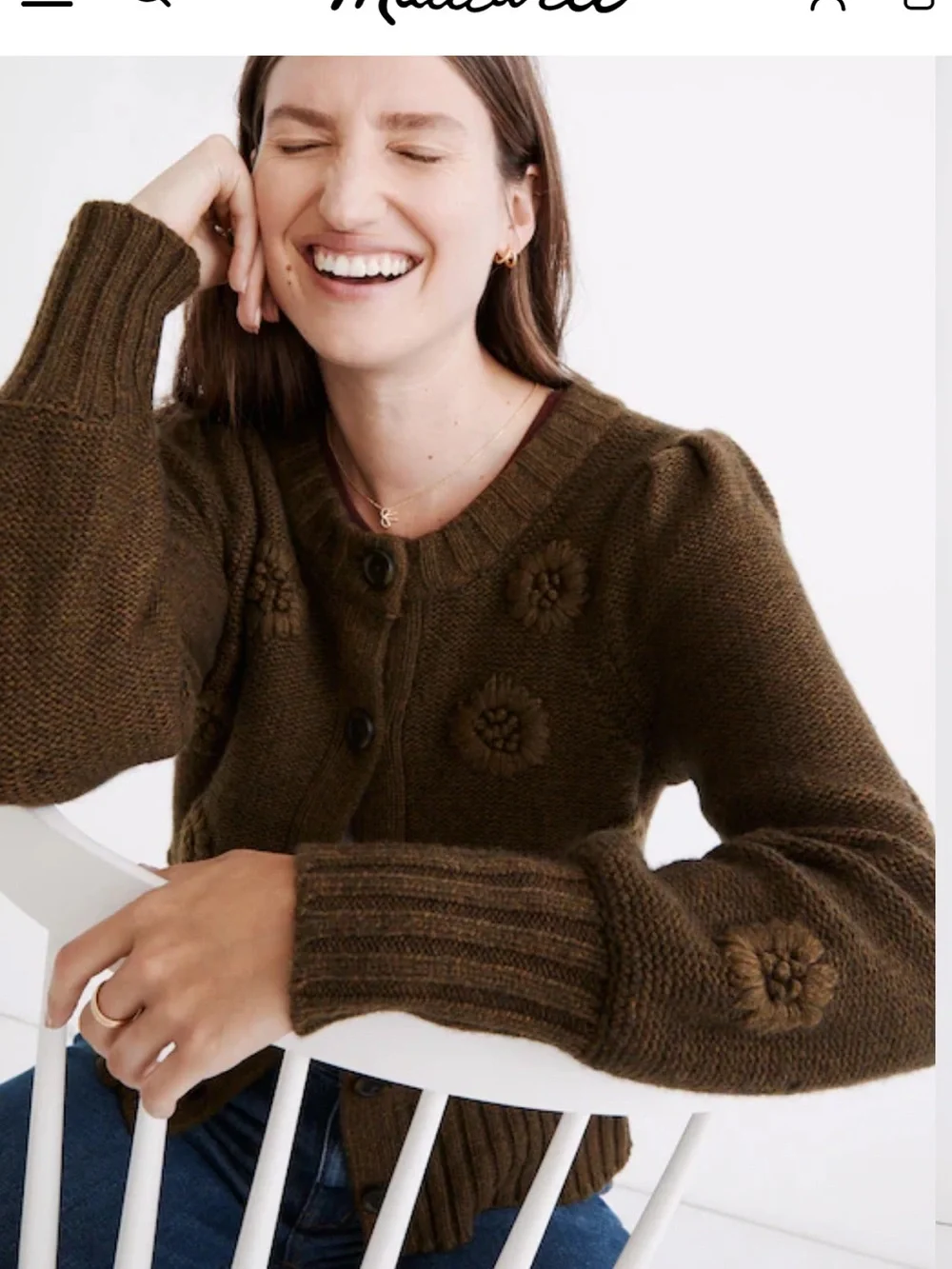 Madewell Embroidered Edencroft Pleat-Sleeve Cardigan Sweater heathered green  SM